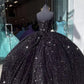 Glitter Black Ball Gown Princess Quinceanera Dress With Bow Sequins Sweet 16 Party Gown Vestidos De 15 Años Wedding Gowns