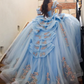 Sky Blue Princess Quinceanera Dresses Ruffles Peplum Off Shoulder Floral Applique Corset vestidos 15 años quinceañera 2024