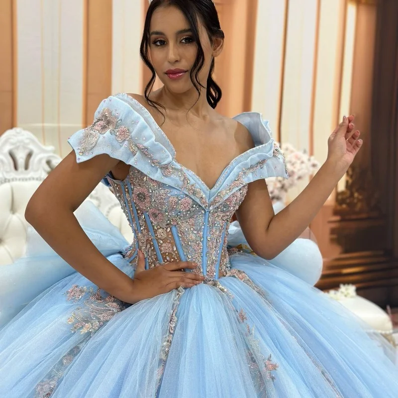 Charming Off Shoulder Princess Ball Gown Elegant Quinceanera Dress Classic Appliqué Sequin With Cape Sweet 16 Dress Vestido De