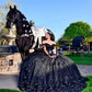 New Design 2024 Princess Black 3D Flowers Quinceanera Dresses With Cape Off Shoulder Ball Gown Wedding Gowns Sweet 16 Dresses