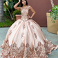 Rose Gold Quinceanera Dresses Sequin Applique Satin Vestidos De 15 Años Rojos Princess Ball Gown Debutante Quinceanera Dress