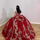 Sparkly Burgundy Princess Quinceanera Dresses Off Shoulder Ruffles Gold Applique Corset vestidos de 15 años quinceañeras 2024