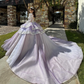 Lilac Lavender Prinncess Quinceanera Dresses Long Sleeve Gillter Applique Lace Peplum vestidos de 15 años quinceañeras 2024 lujo