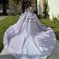 Lilac Lavender Prinncess Quinceanera Dresses Long Sleeve Gillter Applique Lace Peplum vestidos de 15 años quinceañeras 2024 lujo