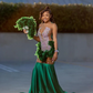 Emerald Green Sparkly Long Evening Ceremony Dresses for Black Girl 2024 Luxury Diamond Feather Sheer Prom Birthday Party Dress