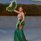 Emerald Green Sparkly Long Evening Ceremony Dresses for Black Girl 2024 Luxury Diamond Feather Sheer Prom Birthday Party Dress