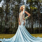 Ice Blue Sparkly Long Evening Birthday Dresses for Black Girl Luxury Gillter Mermaid Crystal Prom Ceremony Gown Gala Dress