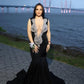 Sexy Black Velvet Mermaid Prom Dress For Black Girls 2024 Silver Rhinestone Beaded Party Gala Gown Robes De Soiree