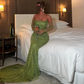 Dubai Luxury Olive Green Beaded Mermaid Evening Dress 2024 Sexy Strapless With Gloves For Women Party Gown