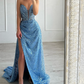 Light Blue vestidos de noche Heart Neck Mermaid Glitter Prom Dresses Elegant Floor-Length Side Split Formal Evening 2024