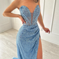 Light Blue vestidos de noche Heart Neck Mermaid Glitter Prom Dresses Elegant Floor-Length Side Split Formal Evening 2024