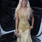 Gold Sequin Mermaid Prom Dress 2024 Blackgirls Rhinestones Crystal Birthday Party Gala Gowns Vestidos De Festa