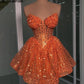 Glitter Orange Sweetheart Prom Dresses 2024 Beads Sequins Pearls Luxury Cocktails Dress Homecoming Birthday Party Gowns