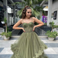 Elegant Tiered Ruffled Tulle Prom Dresses Sweetheart Formal Graduation Gowns Pleat Princess Long Evening Party