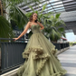 Elegant Tiered Ruffled Tulle Prom Dresses Sweetheart Formal Graduation Gowns Pleat Princess Long Evening Party