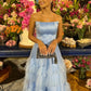 Sky Blue Party Dress Strapless A Line Prom Dress Tiered Ruffles Tulle Skirt Long Evening Dresses Floor Length