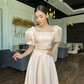 Pink Satin Evening Dresses Short Sleeves Two Pieces Prom Dresses Square Collar Prom Gowns Slit vestidos de novia 2024