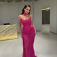 Purple Mermaid Evening Dress Sequined Shiny Prom Gowns With Draped Robe De Soiree Graduation Party Dress 2024