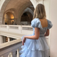 Sky Blue Tiered Skirt Prom Dresses 15 Quinceanera Dresses Puff Short Sleeves Lace Up Formal Party Gowns Birthday Dress