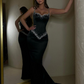 Black Beading Spaghetti Strap Elegant Sleeveless Mermaid Prom Dress Gown