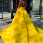 Glamorous Yellow Sequins V-Neck A-Line Prom Dress Sleeveless With Split