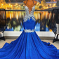 Halter Beautiful Royal Blue Mermaid Prom Dress With Appliques