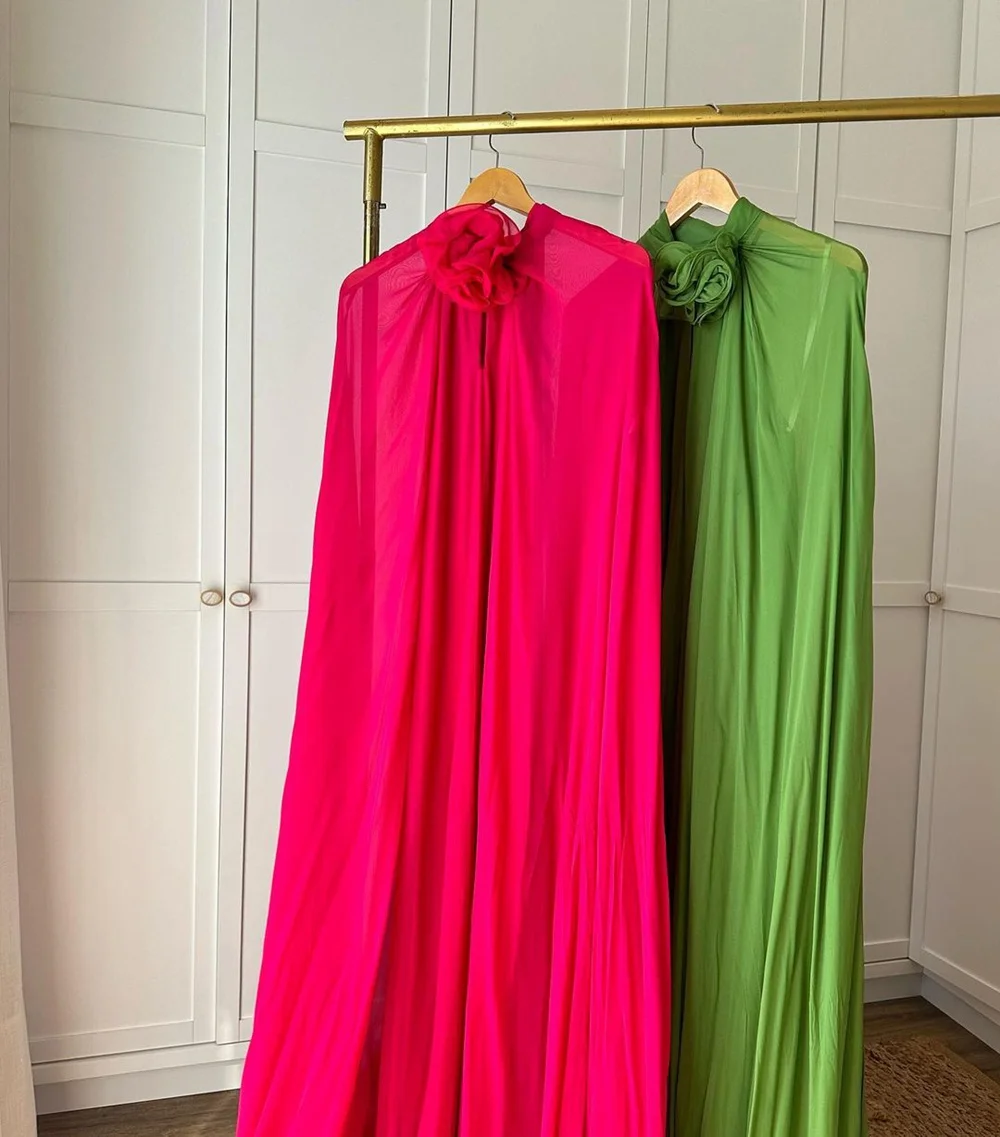 Sexy Halter Neck Silk Chiffon فساتين السهرة Glaring Fuchsia Vestidos De Noche Comfy Hangs Floor Lenght Prom Dress