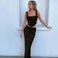 Wine Christmas Dress Women Satin 2 Piece Dress Set Elegant Bodycon Corset Cropped Top and Long Skirt Women Clothing