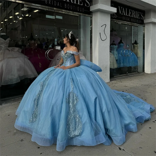 Graceful Off-Shoulder Shiny Ball Gown Elegant Sleeveless Quinceanera Dresses 2024 Classic 3D Flower Applique Sweet 16 Dress