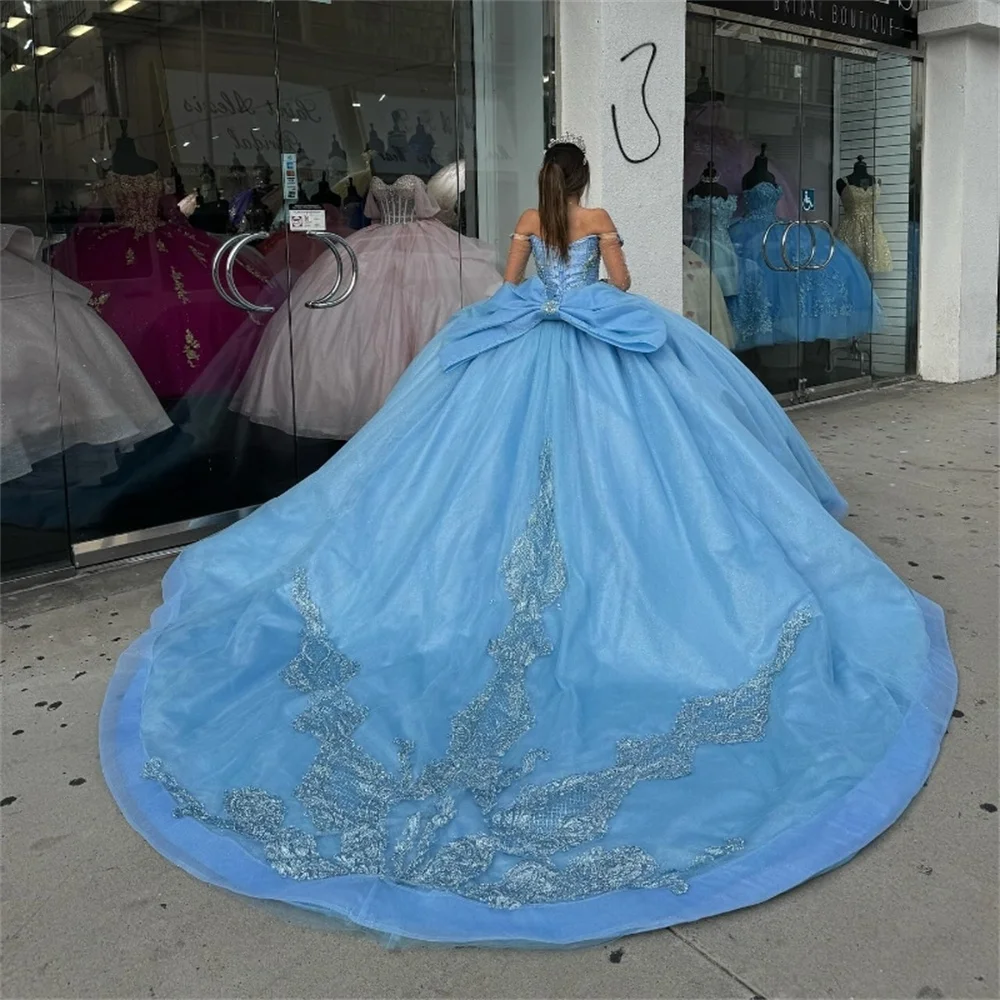 Graceful Off-Shoulder Shiny Ball Gown Elegant Sleeveless Quinceanera Dresses 2024 Classic 3D Flower Applique Sweet 16 Dress