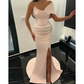 Light Pink Mermaid Prom Dresses Beads Waist Evening Dress Pleats Formal Long Special Occasion Split Party Dress