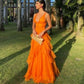 Sexy V-neck Prom Dressess A-Line Tiered Cocktail Evening Dress Orange Ladies Formal Sleeveless Gown