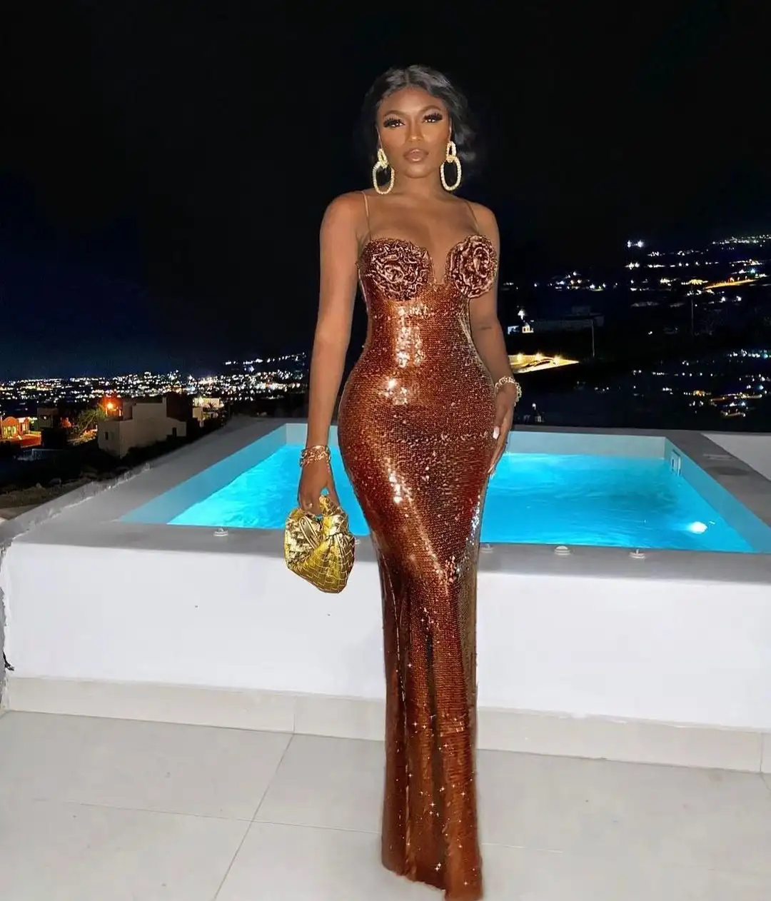 New Summer Style Brown Sequines Shinning Sexy Bodycon Long Dress Women Sexy Strap Elegant Evening Party Dress Prom Dress