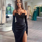 Off Shoulder Evening Gown Black Elegant Prom Dress Mermaid Sexy Beading Wedding Evening Dress with Slit robes de soirée