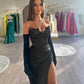 Off Shoulder Evening Gown Black Elegant Prom Dress Mermaid Sexy Beading Wedding Evening Dress with Slit robes de soirée