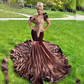 Sexy Chocolate Velvet Mermaid Prom Dresses For African Women 2024 Beaded Plus Size Birthday Partyeer Mesh Birthday Gown vestidos