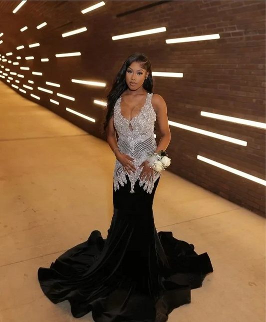 Sparkling Diamond Mermaid Prom Dress 2024 Luxury Crystal Beaded Birthday Black Girl Womens Party Prom Dress 2024 blackgirl