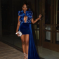 Royal Blue Velvet Short Evening Dresses For Women 2024 Prom Gowns African Dubai Wedding Cocktail Party Dress