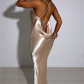 Elegant Satin Backless Maxi Dress For Women Gown Summer Spaghetti Strap Sleeveless Night Club Party Long Dress Vestido