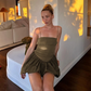 Spaghetti Strap Strapless Sexy Mini Dress For Women Fashion Off-shoulder Backless A-line Pleated Dress Elegant New