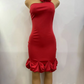 Red Fashion Ruffle Design One Shoulder Bodycon Mini Dress Women Sleevleess Backless Ruched Party Club Vestidos Sexy Clothing