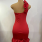 Red Fashion Ruffle Design One Shoulder Bodycon Mini Dress Women Sleevleess Backless Ruched Party Club Vestidos Sexy Clothing