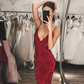 Spaghetti Straps Party Gowns Sequin Deep V Fish Tail Slimming Evening Dresses Beach Party Sexy Vestidos De Tricô Femenino