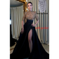 Satin Sequins Glitter Prom Dress with Slit High-Neck Ball Dress A Line Formal Evening Party Gown for Women Robe De Soirée