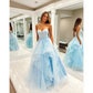 Fashion Women's Sleeveless Prom Dresses Ruffled Flower Graduate Formal Party Evening Gowns Tulle Wedding Party Vestidos