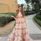 Garden Arabic Blush Pink Bloom Evening Dresses 3D Flower Shiny Lace A-line Evening Gowns Wedding Guest Dresses