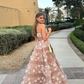 Garden Arabic Blush Pink Bloom Evening Dresses 3D Flower Shiny Lace A-line Evening Gowns Wedding Guest Dresses