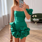 Elegant Flower Edge Mini Dress Women Fashion Slim Off Shoulder Rose Pleated Short Robe Spring Female Party Evening Dresses