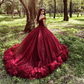 Burgundy Quinceanera Dresses Ball Gown Off The Shoulder Tulle Ruffled Sweet 16 Dresses 15 Años Mexican