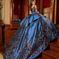 Blue Mexican Quinceanera Dresses Ball Gown Long Sleeves Appliques Sparkly Puffy Sweet 16 Dresses 15 Años